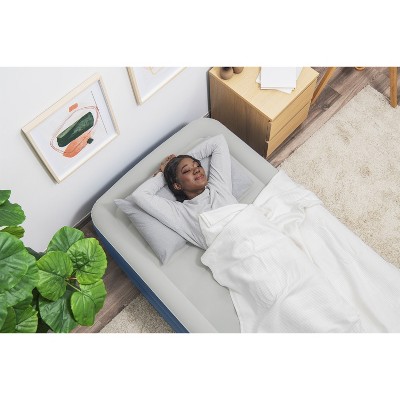 Twin Blue and White Raised Air Mattress with Built-in Dual Pump