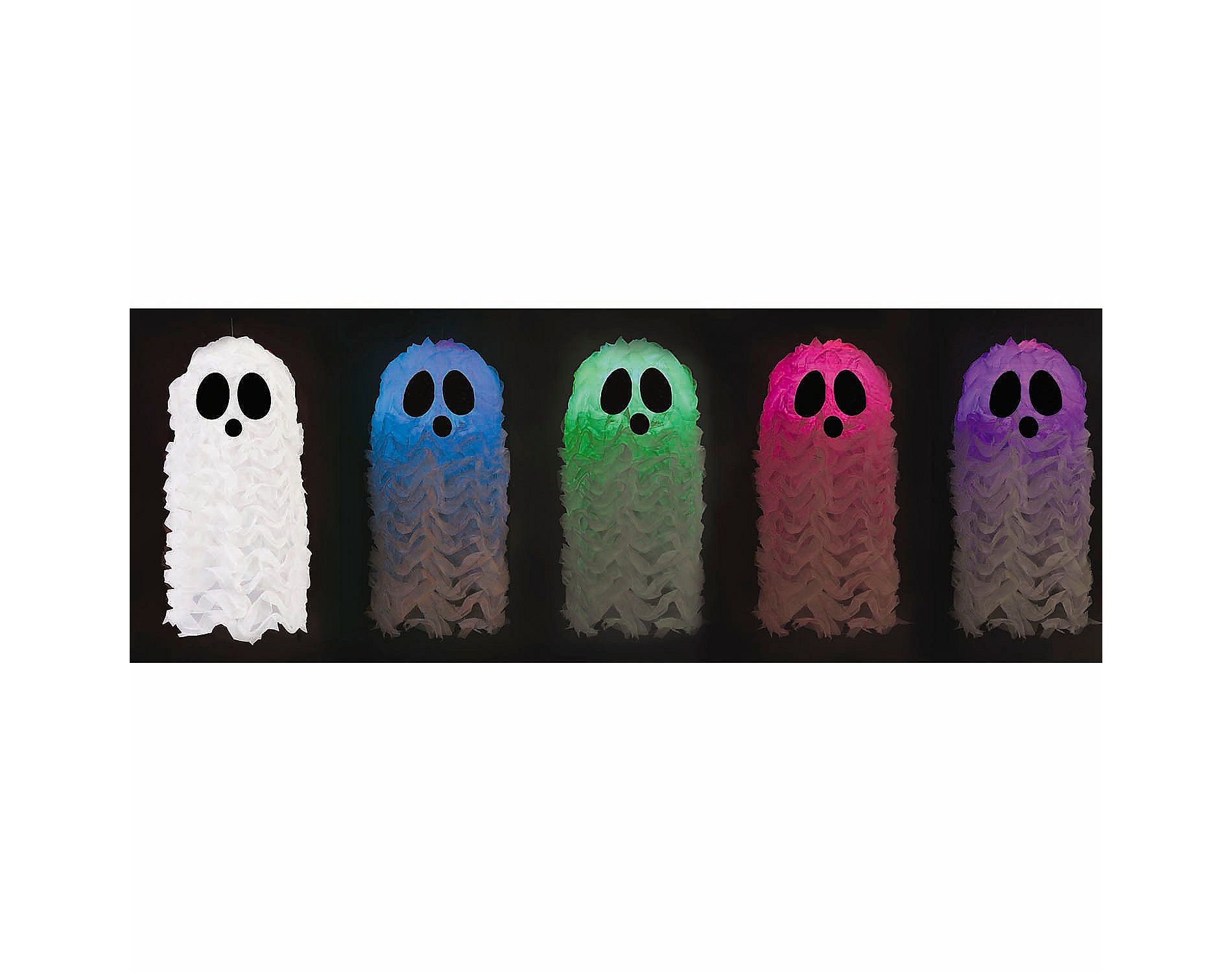 Fun World Light-Up LED Hanging Terrified Face Shaggy Ghost Halloween Decoration