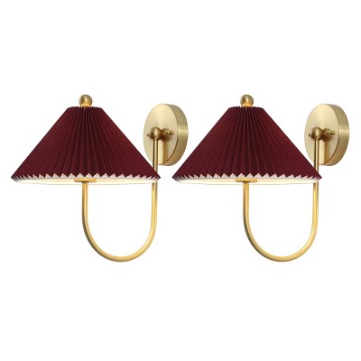 Chrissy Burgundy and Brass Fabric Shade Wall Sconce Set