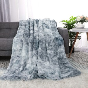 PiccoCasa Luxury Shaggy Faux Fur Fleece Soft Warm Reversible Tie-dye Blankets - 1 of 4