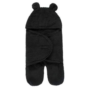 Hudson Baby Unisex Animal Faux Shearling Baby Outdoor Stroller Sack Wrap, Black, One Size