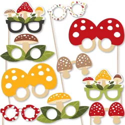 Big Dot of Happiness Wild Mushrooms Glasses and Masks - Paper Card Stock Red Toadstool Party Photo Booth Props Kit - 10 Count