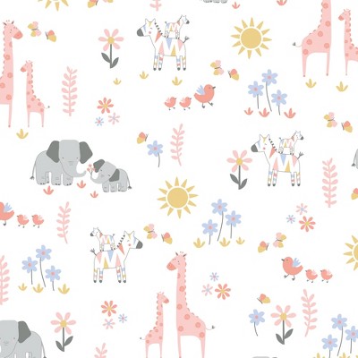 White Cotton Toddler Crib Sheet with Jungle Animals and Butterflies