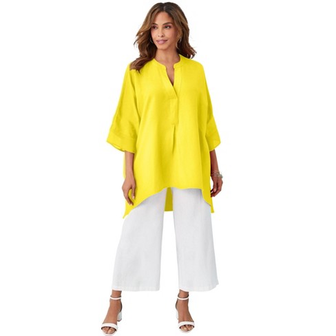 Jessica London Women's Plus Size Hi-low Linen Tunic - 28 W, Yellow : Target