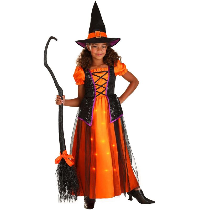 HalloweenCostumes.com Orange Light-Up Witch Girls Costume, 5 of 10