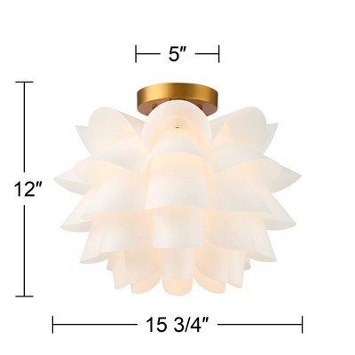 White Flower Gold Metal Semi-Flush Mount Ceiling Light
