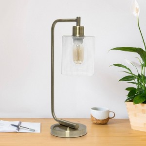 Creekwood Home Vintage Vantage 18.8" Minimalist Curved Arm Desk Lamp with Clear Glass Shade - 1 of 4