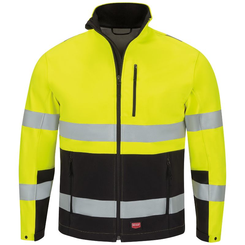 Red Kap Men's Hi-Visibility Soft Shell Jacket, Fluorescent Yellow/Black - Small, 1 of 2