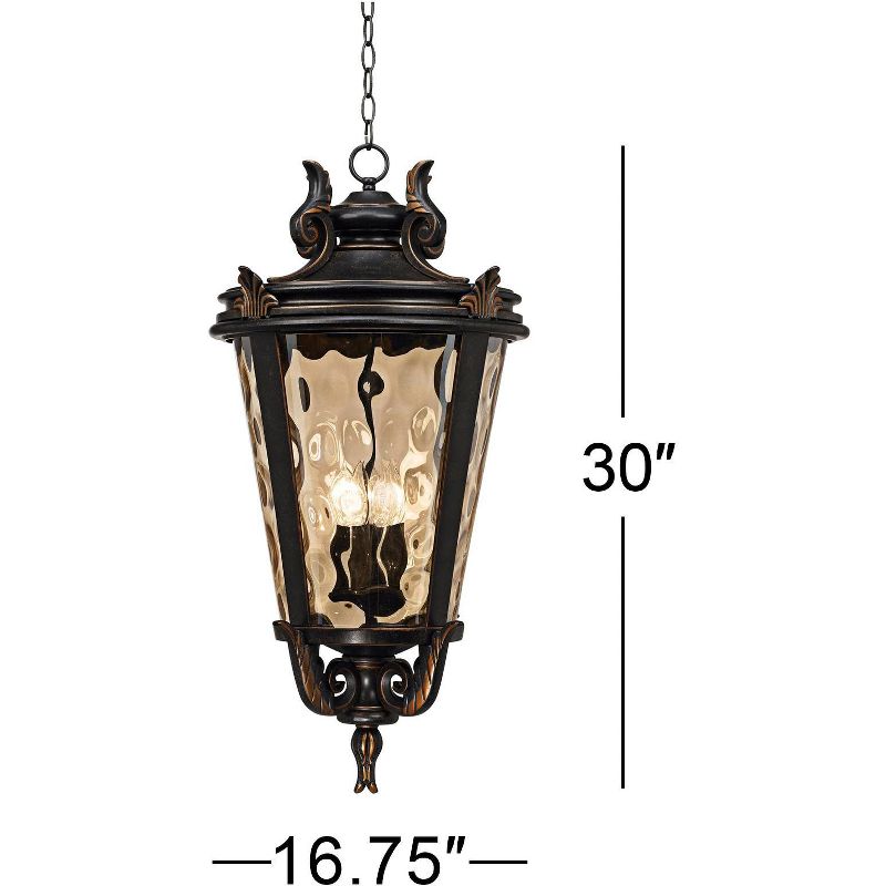John Timberland Casa Marseille Vintage Rustic Outdoor Hanging Light Veranda Bronze 30" Champagne Hammered Glass Damp Rated for Post Exterior Barn, 4 of 9