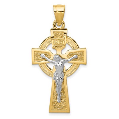 Black Bow Jewelry 14k Two Tone Gold Large Celtic INRI Crucifix Pendant, 22 x 42mm