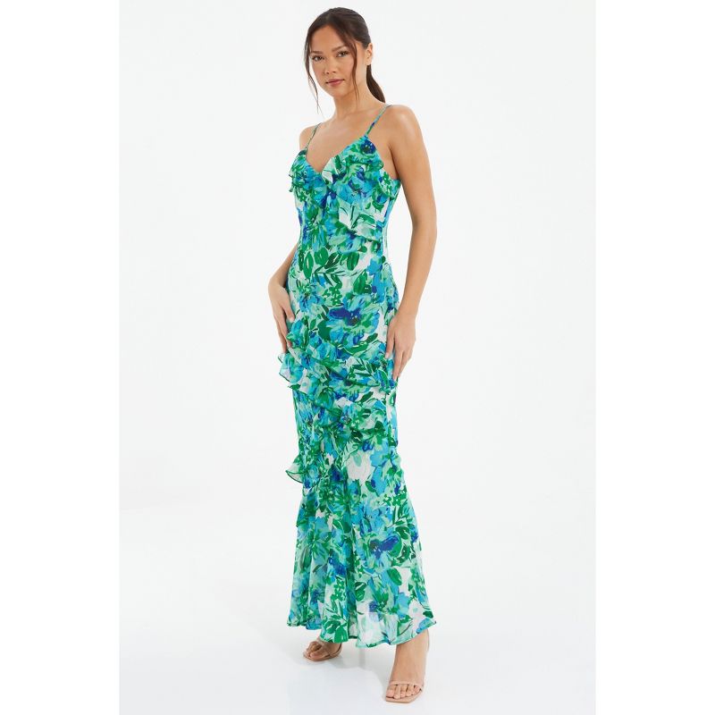 QUIZ Women's Chiffon Floral Frill Maxi Dress, 3 of 6