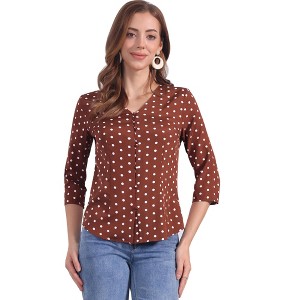 INSPIRE CHIC Women's Polka Dots 3/4 Sleeve Casual Button Front Shirt - 1 of 4