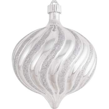 Christmas by Krebs 2ct Silver and White Swirled Shatterproof Shiny Christmas Onion Ornaments 6" (150mm)