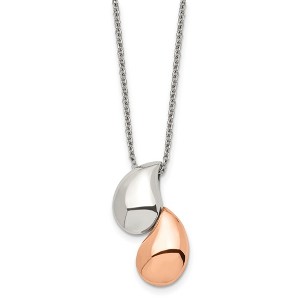 Chisel Stainless Steel Polished Rose IP-plated Teardrops Pendant on an 18" Cable Chain Necklace - 1 of 4