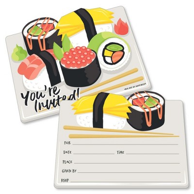 Big Dot of Happiness Let's Roll - Sushi - Shaped Fill-in Invitations - Japanese Party Invitation Cards with Envelopes - Set of 12