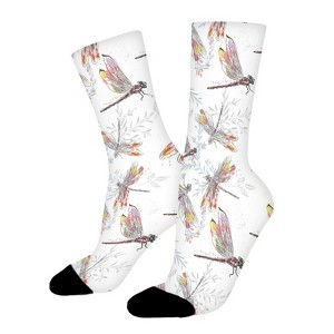 Vintage Dragonflies Flower Women Printed Crew Socks Funny Funky Socks Soft Polyester Novelty Gifts for Artists Men - 1 of 1
