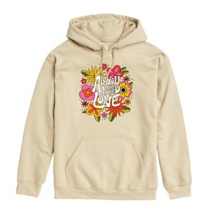 Men's The Beatles All You Need Is Love Retro Floral Graphic Fleece Pullover Hoodie - Oat - Medium - 1 of 4