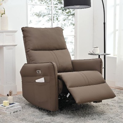 CAVINAS 360 Degree Swivel Rocking Recliner Chair with PU Leather, Overstuffed Padded Armchair with Footrest and Side Pockets