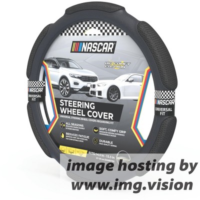 NASCAR Steering Wheel Cover, Big Comfy Cushion, Grip & Comfort, Universal Fit 14.5"-15.5" For Car, SUV, Truck, Quality Synthetic Leather & Mesh