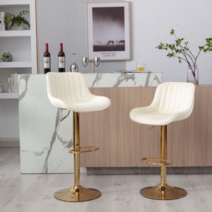PAGED Modern Bar Height Stools Set of 2 Adjustable Velvet Swivel Counter Stool with Back and Golden Footrest for Island, Dining Room - 1 of 4