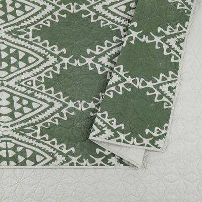 Aisha Green and Gray Cotton King Quilt Set