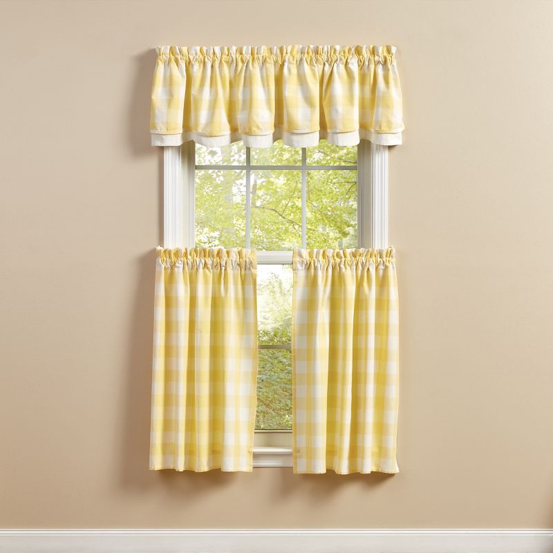 Park Designs Buffalo Check Yellow Lined Layered Valance 72" x 16", 2 of 4