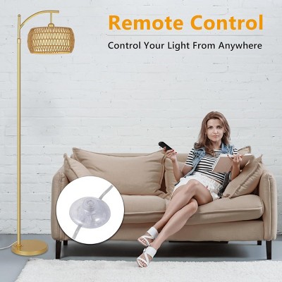 65"H Standing Lamp With Remote 3 Color Temperatures For Living Room, Floor Lamp Boho Style Floor Lamp With Rattan Shade For Bedroom -The Pop Home