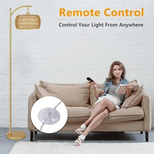 65"H Standing Lamp With Remote 3 Color Temperatures For Living Room, Floor Lamp Boho Style Floor Lamp With Rattan Shade For Bedroom -The Pop Home - 1 of 4