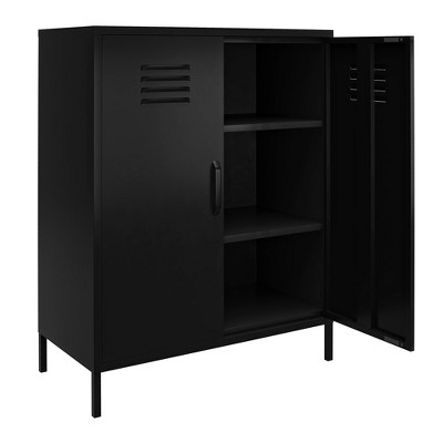 Black Metal Locker Style Storage Cabinet with Adjustable Shelving