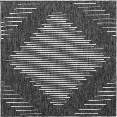 Charcoal Gray Synthetic Square Outdoor Area Rug