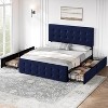 Full Size Bed Frame with 4 Storage Drawers and Headboard, Linen Upholstered Platform Bed Frame with Wooden Slats Support, Button Tufted Design, Grey - 3 of 4