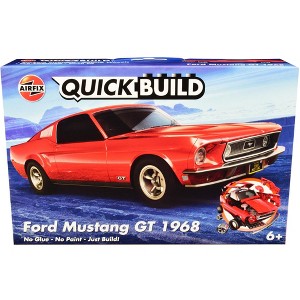 Skill 1 Model Kit 1968 Ford Mustang GT Red Snap Together Model by Airfix Quickbuild - 1 of 4