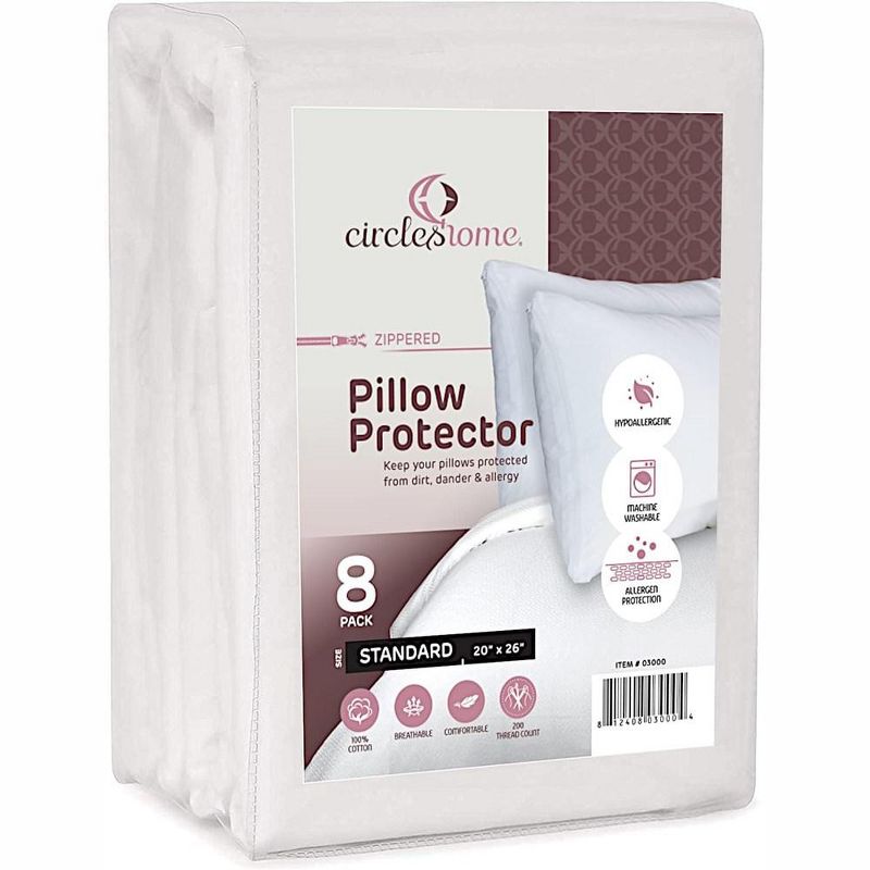 Circles Home 100% Cotton Breathable and Quiet Pillow Protector with Zipper – (8 Pack), 1 of 9