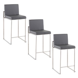 26" Contemporary High Back Counter Stool with Padded Seat and Stainless Steel Frame for Kitchen or Dining Area, Set of 3 - 1 of 4