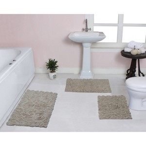Bell Flower Collection Tufted Bath Rugs, Extra Soft and Absorbent, Non-Slip Bath Mats, Machine Washable Bath Mats, and Tub, 3 Piece Set, Linen - 1 of 4