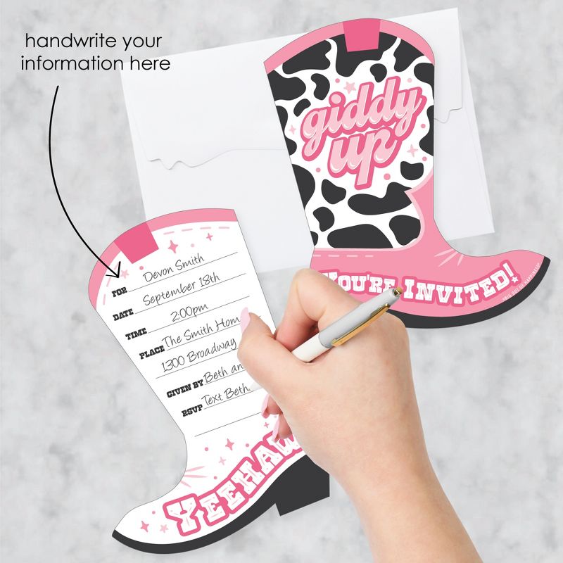 Big Dot of Happiness Rodeo Cowgirl - Shaped Fill-In Invitations - Pink Western Party Invitation Cards with Envelopes - Set of 12, 2 of 8
