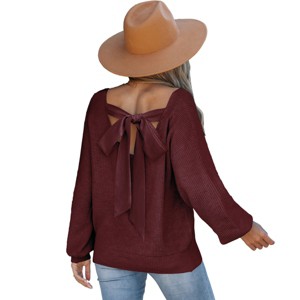 Women's Back Tie Knit Sweater with Elegant Bow Detail-Cupshe - 1 of 4