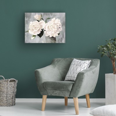 White Blooms in Gray Vase Canvas Art with Wood Frame