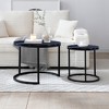 Set of 2 Nesting Round Coffee Tables with MDF Top and Metal Frame, Marble and Wood-Patterned, Modern Industrial Design for Living Room - 2 of 4