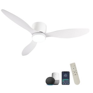 Wanze of Ocean 52 in. Smart Indoor White Flush Mount White Blade Ceiling Fan with WIFI Alexa App Control and 3-Color Dimmable LED Light - 1 of 4