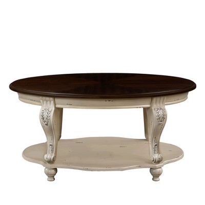 Vynxaria 42'' Oval End Tables - 2-Tier Wood Coffee Table with Open Storage Shelf