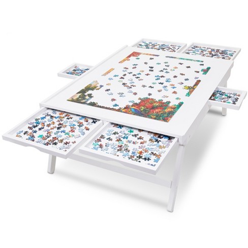 Jumbl 1000 Piece Puzzle Board Rack w/Mat, 23 x 31 Wooden Jigsaw Puzzle Table, White