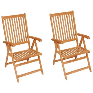 vidaXL Solid Teak Wood Patio Chairs Set with Adjustable Backrest and Green Cushions - Weather-Resistant and Foldable Outdoor Furniture - 1 of 4