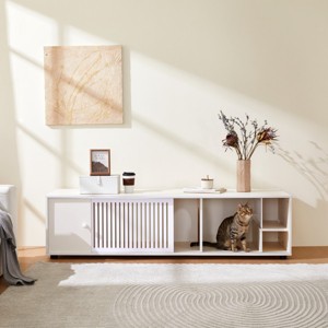Hidden Cat Litter Box Enclosure TV Stand With Storage,Removable Sliding Door And Metal Screen,Multi-Functional Cat Cabinet-LAOTIES - 1 of 4