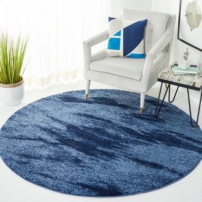 6' Round Light Blue and Blue Abstract Shag Rug