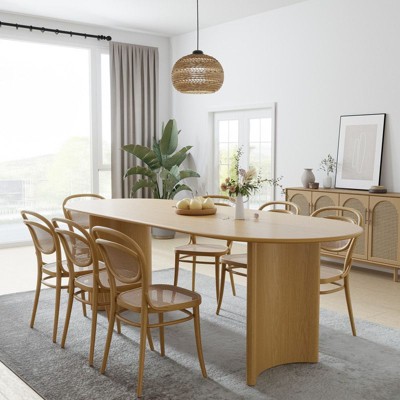 PexFix 79" x 33.5" Solid Wood Oval Dining Table Modern Kitchen Table Farmhouse with Reversible Arched Legs for Living Room Kitchen Home Office Natural