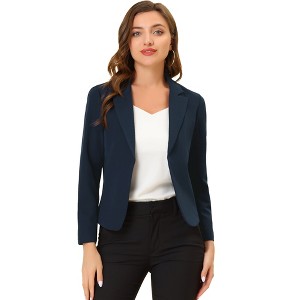 INSPIRE CHIC Women's Open Front Office Long Sleeve Lightweight Printed Floral Crop Suit Blazer - 1 of 4