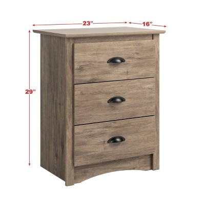 Drifted Gray 3-Drawer Tall Nightstand with Black Handles