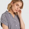 Knit & Lounge Women’s Striped Short Sleeve Romper Button Front Collared Neckline Drawstring Waist Soft Woven Fabric Pockets - 3 of 4