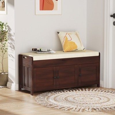LOVMOR Storage Bench for Entryway, Entryway Bench with Cushion, Shoe Bench with Storage for Entryway